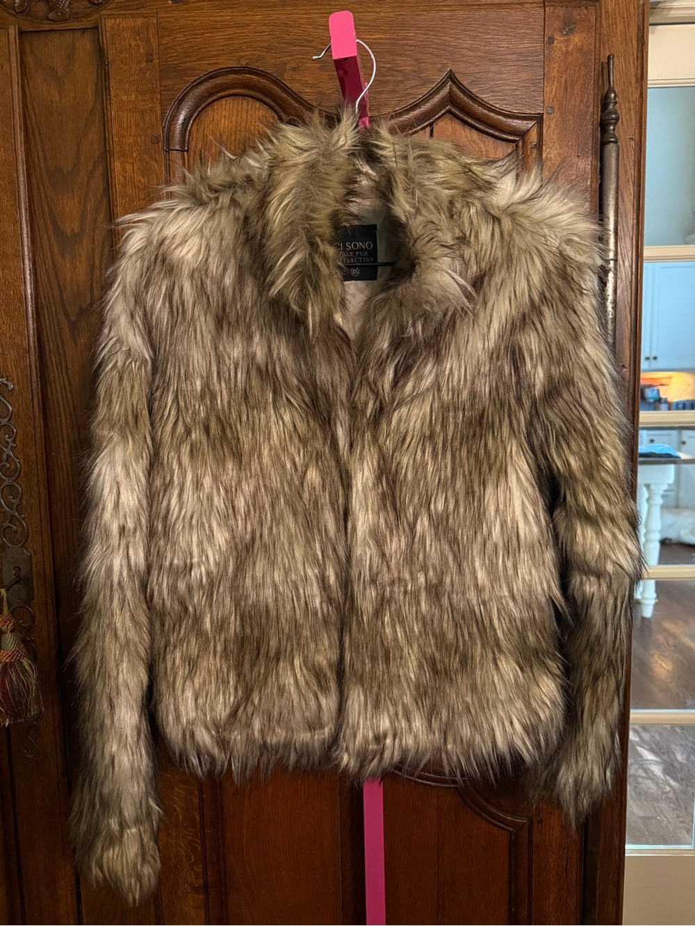 Ci Sono Faux Fur Teddy Jacket in Taupe Brown Blend